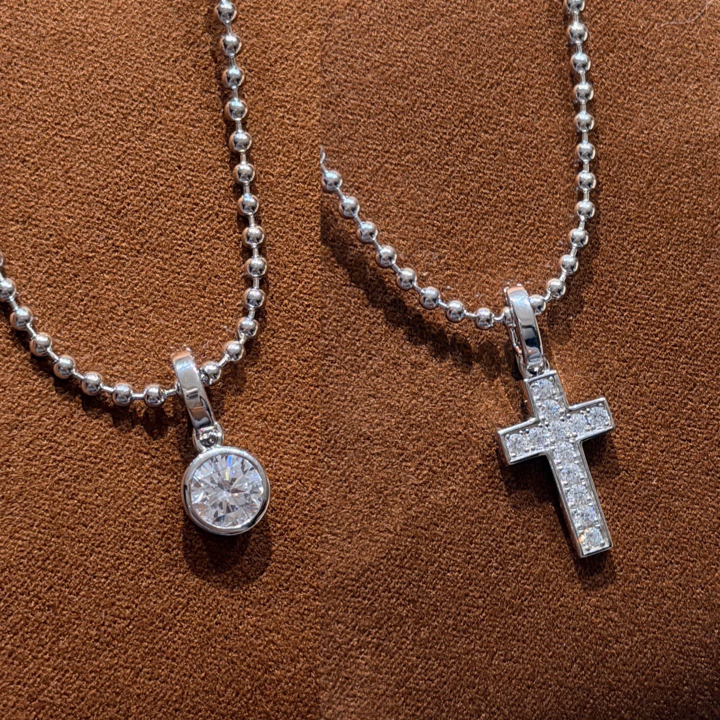Chrome Hearts Silver Cross and Round Diamond Pendant Necklace